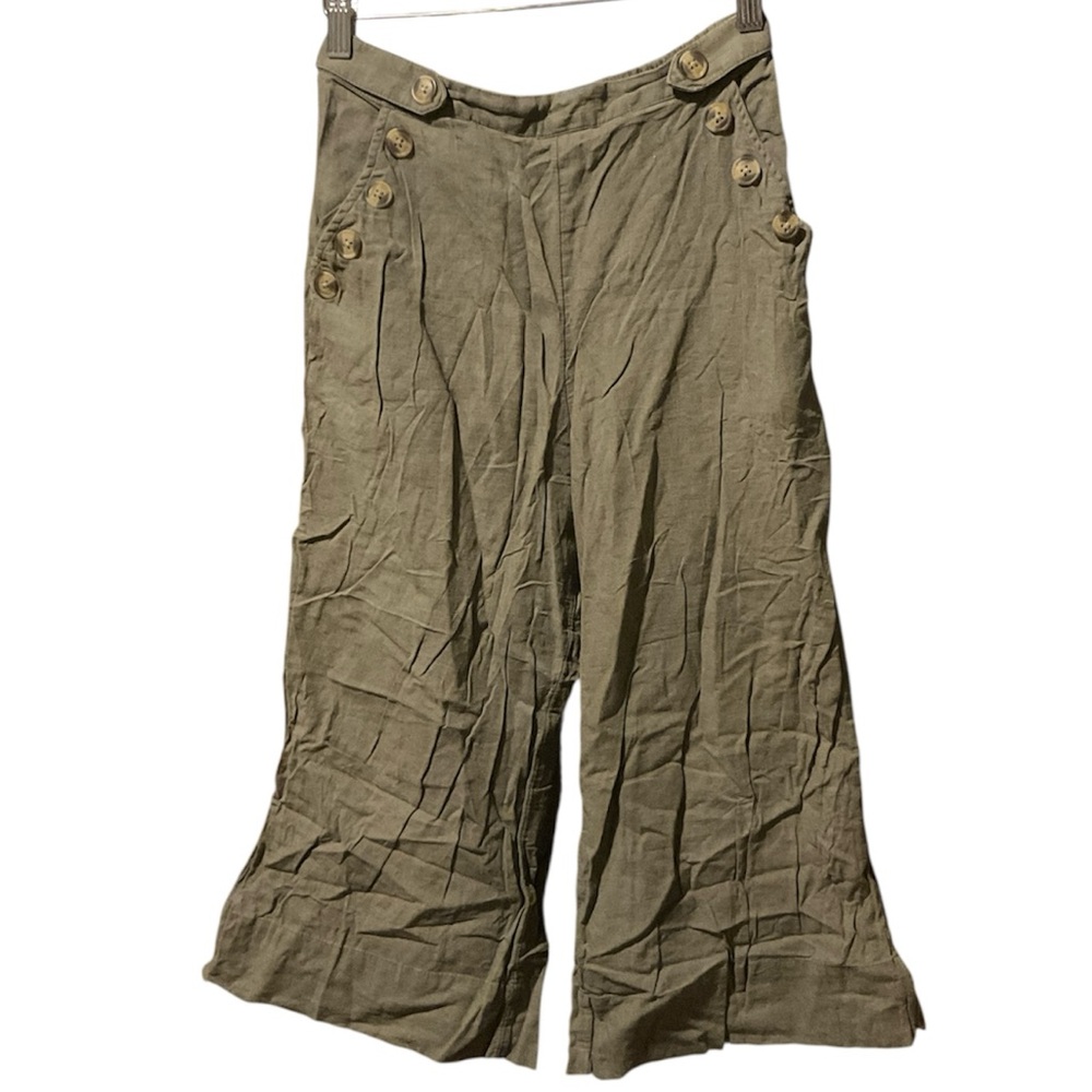 American Eagle Olive Green Linen Cropped Culottes - Picture 2 of 5